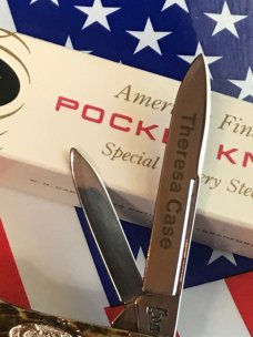 Case xx 1988 GunStock Knife w/ Great Green Jigged Bone Handles +Theresa Case Blade Etch -NOS & NM Case xx 1988 GunStock Knife w/ Great Green Jigged Bone Handles +Theresa Case Blade Etch -NOS & NM