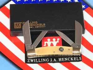 Vintage J A Henckels Buffalo Horn 4 Blade Congress Pocket Knife w/ Black Twin Shield +Orig Box & COA