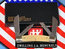 Vintage J A Henckels Buffalo Horn 4 Blade Congress Pocket Knife w/ Black Twin Shield +Orig Box & COA Vintage J A Henckels Buffalo Horn 4 Blade Congress Pocket Knife w/ Black Twin Shield +Orig Box & COA