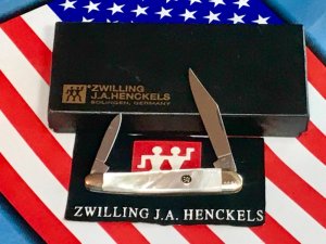 Zwilling J A Henckels 2 Blade Half (1/2) Whittler Knife w/ Fiery Mother of Pearl Handles - NOS