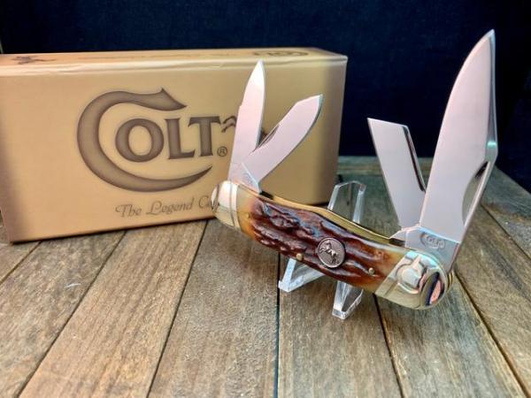 Colt 4 Blade Rancher Stockman Amber Bone Stag