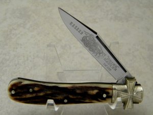 Fight'n Rooster Frank Buster Cutlery Co. Germany Stag Hazard Shine Hauler Ornate Bolsters Jack Knife