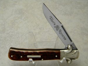 Fight'n Rooster Frank Buster Cutlery Co. Germany Bone Ornate Bolsters Jack Knife