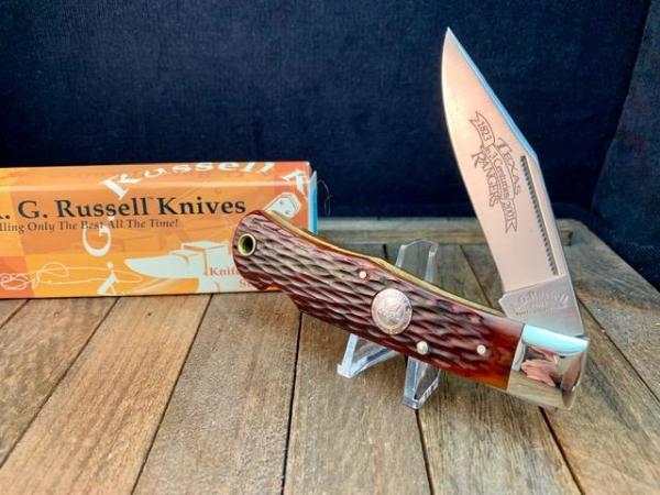 A.G. Russell 2001 Texas Ranger Lockback Brown Jigged Bone Handles 4 1/2” A.G. Russell 2001 Texas Ranger Lockback Brown Jigged Bone Handles 4 1/2”