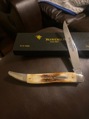 1998 Winchester 15036 Large Gnarly Stag Toothpick With Fluted Bolsters & Single Blade New In Box