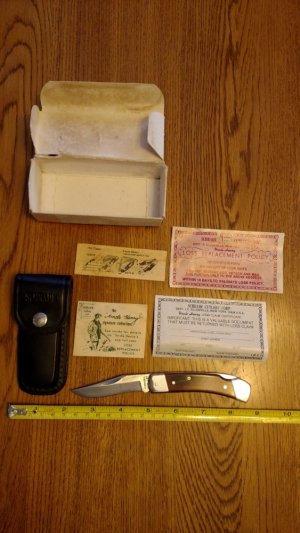 SCHRADE + UNCLE HENRY LB5 LOCKBACK POCKET KNIFE MADE IN USA W/ LEATHER SHEATH NOS LOOK