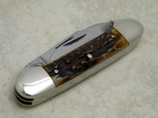 Bulldog Brand Germany 1st Generation Stag Tobacco 3 Blade Canoe Knife c.1986 - 1 of 294 Bulldog Brand Germany 1st Generation Stag Tobacco 3 Blade Canoe Knife c.1986 - 1 of 294