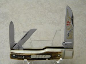 Fight'n Rooster Frank Buster & Son Celebrated Germany Stag Barehead Gunstock Whittler Knife c.2000