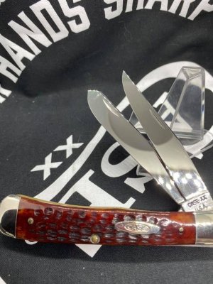 Case USA (65-90) Trapper. red bone W/ RAT blade, near mint, gorgeous