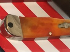 Bear & Son Custom 2 Blade Mountain Man Knife w/ Smooth Orange Bone Handles & Blued Handles -NOS Bear & Son Custom 2 Blade Mountain Man Knife w/ Smooth Orange Bone Handles & Blued Handles -NOS