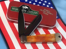 Bear & Son Custom 2 Blade Mountain Man Knife w/ Smooth Orange Bone Handles & Blued Handles -NOS Bear & Son Custom 2 Blade Mountain Man Knife w/ Smooth Orange Bone Handles & Blued Handles -NOS