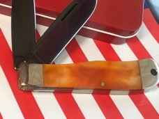 Bear & Son Custom 2 Blade Mountain Man Knife w/ Smooth Orange Bone Handles & Blued Handles -NOS
