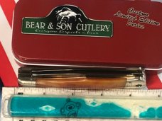 Bear & Son Custom 2 Blade Mountain Man Knife w/ Smooth Orange Bone Handles & Blued Handles -NOS Bear & Son Custom 2 Blade Mountain Man Knife w/ Smooth Orange Bone Handles & Blued Handles -NOS