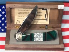Brian Yellowhorse On Queen Mountain Man Knife w/ Green Stone Handles w/ Indian & Eagle Inlay -NOS Brian Yellowhorse On Queen Mountain Man Knife w/ Green Stone Handles w/ Indian & Eagle Inlay -NOS