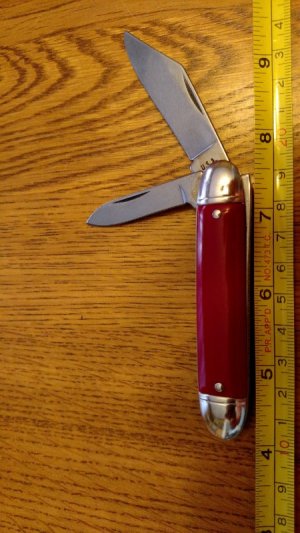 U.S.A. Folding Pocket Knife 2 Blade Knife Factory oil still on tangs! Never Used! Red Mint! #A1