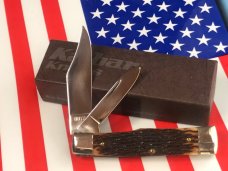 Vintage Ka-Bar 2 Blade Jack / GunStock Pocket Knife with Nice  Brown Bone Handles -NOS