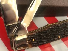 Vintage Ka-Bar 2 Blade Jack / GunStock Pocket Knife with Nice  Brown Bone Handles -NOS