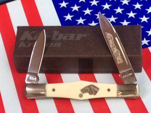 Ka-Bar (kabar) Dog Head 2 Blade Swell Center Knife (CBS 91) w/ Beautiful Handles -NOS & M/NM