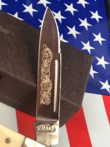 Ka-Bar (kabar) Dog Head 2 Blade Swell Center Knife (CBS 91) w/ Beautiful Handles -NOS & M/NM Ka-Bar (kabar) Dog Head 2 Blade Swell Center Knife (CBS 91) w/ Beautiful Handles -NOS & M/NM