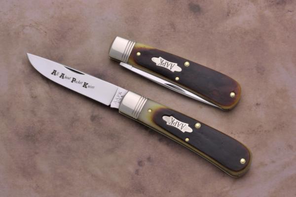 2020 AAPK Club Knife - 3 7/8" Antique Autumn Natural Bone Mustang - 1095 Steel Blade 