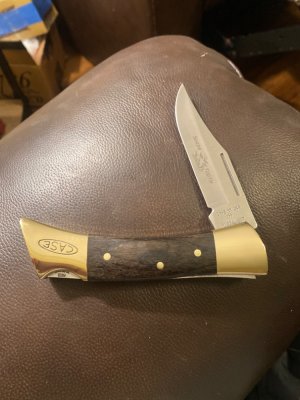 Case XX USA •SS P197 L SSP Shark Tooth Folding Knife With Wood Handles & Brass Bolsters