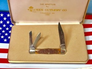 Vintage 1980 Queen Master Cutler Collection Whittler Pocket Knife w/ Beautiful Handles in Display