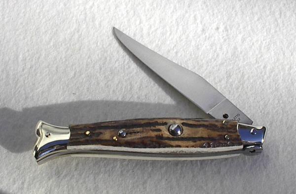 VINTAGE BELTRAME FISH STYLE 25CM ( PICKLOCK )  NICKEL SILVER BOLSTERS GENUINE STAG ITALIAN STILETTO 