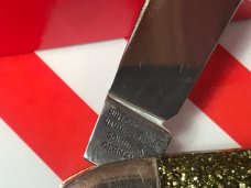 Bulldog Brand (Hand Made) Single Blade Trapper Pocket Knife w Great Gold Sparkle Handles -NOS