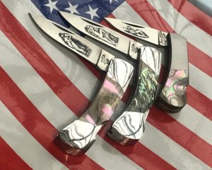 Vintage Frost Japan Custom Design LockBack w Fantastic Abalone Handles -Naked Lady Blade Etch Series
