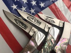 Vintage Frost Japan Custom Design LockBack w Fantastic Abalone Handles -Naked Lady Blade Etch Series Vintage Frost Japan Custom Design LockBack w Fantastic Abalone Handles -Naked Lady Blade Etch Series