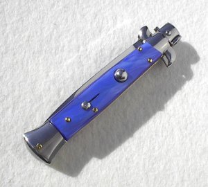 NEW FRANK BELTRAME 9" ACRYLIC BLUE PEARL ITALIAN STILETTO FLAT GRIND BLADE