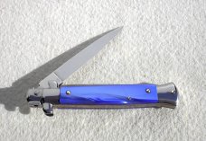 NEW FRANK BELTRAME 9" ACRYLIC BLUE PEARL ITALIAN STILETTO FLAT GRIND BLADE