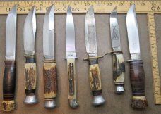 Seven Vintage fixed blade hunting sheath knives in good condition. ............................(786) Seven Vintage fixed blade hunting sheath knives in good condition. ............................(786)