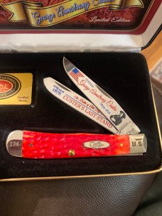 New Case XX USA Limited Edition Custers Last Stand Red Bone Trapper with Two Blades Plus COA IN Case