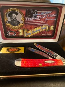New Case XX USA Limited Edition Custers Last Stand Red Bone Trapper with Two Blades Plus COA IN Case