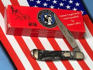 Bulldog Brand (Hand Made) Single Blade Trapper Pocket Knife w Great Black to Grey Swirl Handles -NOS