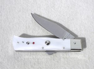 NOS 2011 A.G.A. CAMPOLIN ITALY NICKEL SILVER BOLSTERS WHITE ACRYLIC PEARL HUMPBACK LOCKBACK 