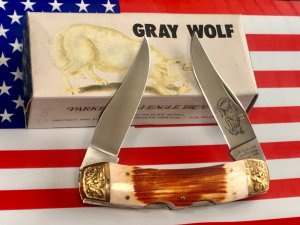 Vintage Parker IMAI K236, Double Lock back hunting/pocket knife with Bone Stag handles -Large Hunter