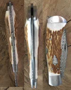 Damascus Dual-Action auto Elk Stag