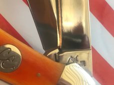 Colonel Coon (by Queen) 2 Blade Folding Hunter Knife w/ Harvest Orange Smooth Bone Handles -NOS