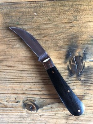 A. Wright & Son Sheffield, England Pruning Floral Knife w/Ebony Scales, Curved Wharnecliffe Blade