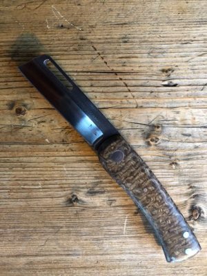 Kroo Blade Chunk Frank Folding Knife with Burlap Micarta Scales and Retro Sheepsfoot Blade
