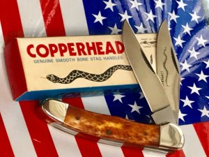 Vintage Parker Cutlery 2 Blade Copperhead Knife w/ Beautiful Appaloosa Bone Handles -NOS +Orig Box