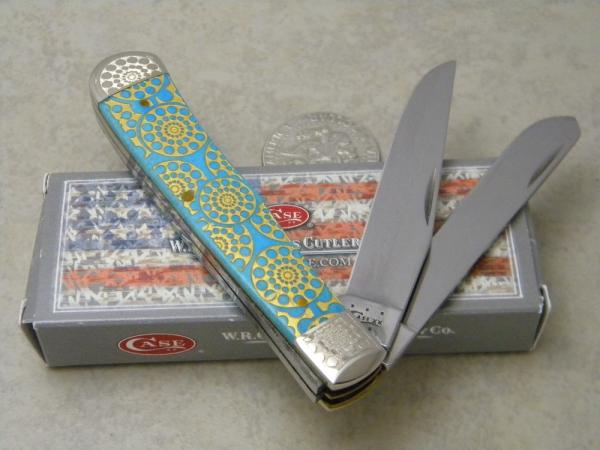 Case XX USA 2015 Bone 6254 SS Fancy Caribbean Blue Trapper Knife in Box Case XX USA 2015 Bone 6254 SS Fancy Caribbean Blue Trapper Knife in Box