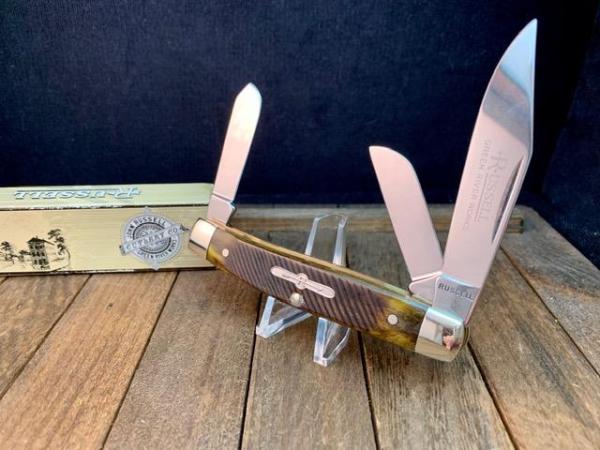 Russell Green River Works (by Boker) Sawcut Green Jigged Bone Stockman Mint Russell Green River Works (by Boker) Sawcut Green Jigged Bone Stockman Mint