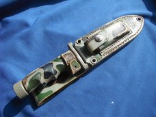  Vintage Utica Survival Knife camo pattern  #45031 With Sheath & sharpening stone. Made in Japan!!! 