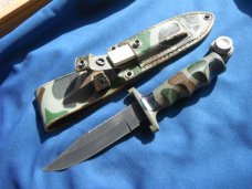  Vintage Utica Survival Knife camo pattern  #45031 With Sheath & sharpening stone. Made in Japan!!! 