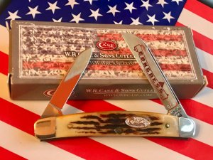 Case xx 1984 Half Congress Knife w Second Cut Stag Handles -Red Blade Etch -NOS in Minty Condition