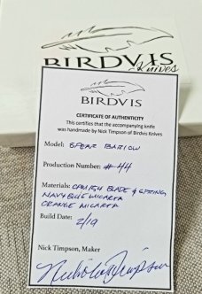 Birdvis Custom Spear Barlow Knife,NEW,W/SLIP,Micarta Scales,Cpm-154,3.625",integral bolsters Birdvis Custom Spear Barlow Knife,NEW,W/SLIP,Micarta Scales,Cpm-154,3.625",integral bolsters