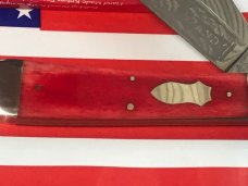 Bulldog 5 &1/2" Display Trapper Knife w Red Bone Handles & Standing Pit Bull Dog Blade Etch Bulldog 5 &1/2" Display Trapper Knife w Red Bone Handles & Standing Pit Bull Dog Blade Etch